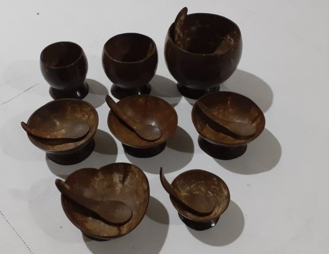 coconut shell cups and spoons