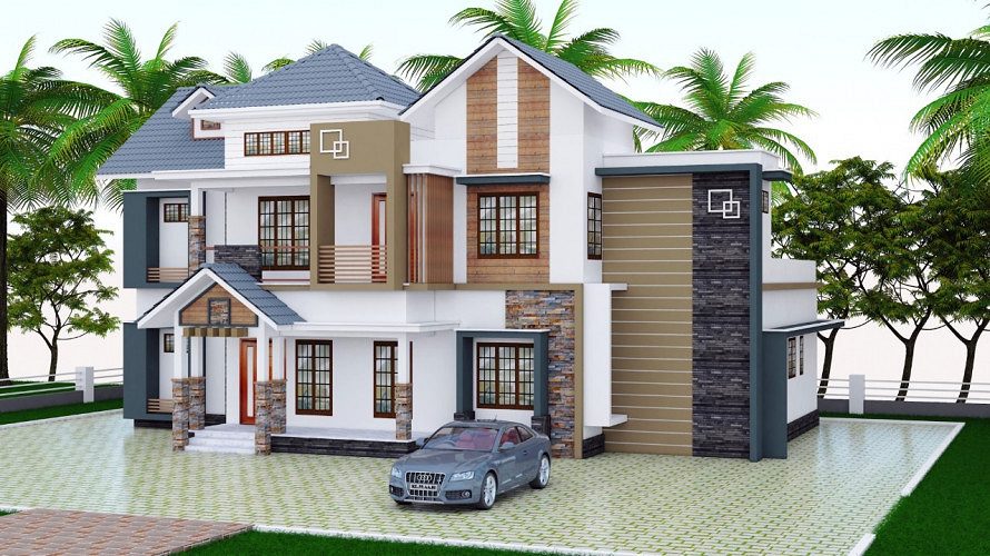 3d Building Elevation and Plan in Kannur, Kerala