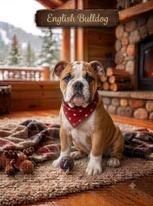 8800539300 English Bulldog Cute Puppy –The Gentle, Loyal, and Lovable Companion, Often loving with children when properly socialized.