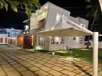 White Outdoor Tensile Shade Canopy Structure